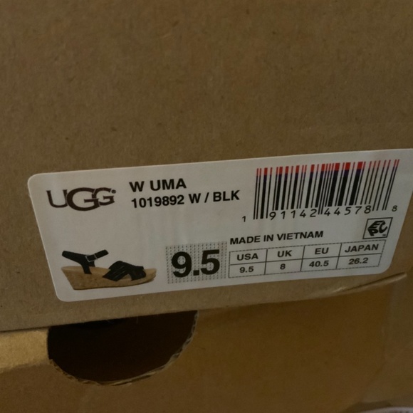 UGG Uma Black Suede Leather Cork Wedge Platform Heels Sandal Ankle Strap 9.5 - Picture 15 of 16